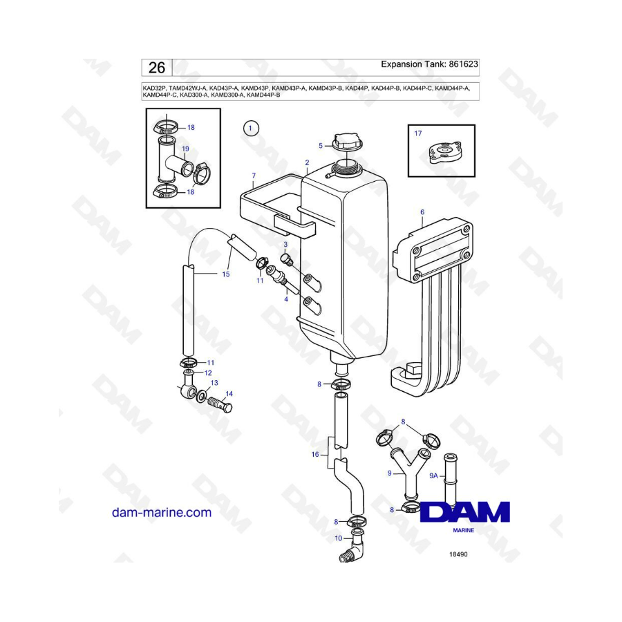 Volvo Penta KAD32/TAMD42/KAD43/KAMD43/KAD44/KAMD44/KAD300/KAMD300 - Expansion Tank: 861623
