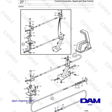 Volvo Penta KAD32P - Control connection, speed & stop control