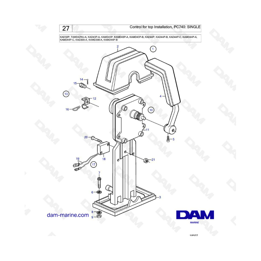 Volvo Penta KAD32/TAMD42/KAD43/KAMD43/KAMD44/KAD44/KAMD44 - Control for top installation: PC740: Single