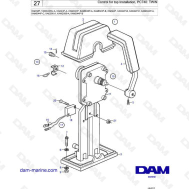 Volvo Penta KAD32/TAMD42/KAD43/KAMD43/KAD44/KAMD44/KAD300 - Control for top installation, PC740: TWIN