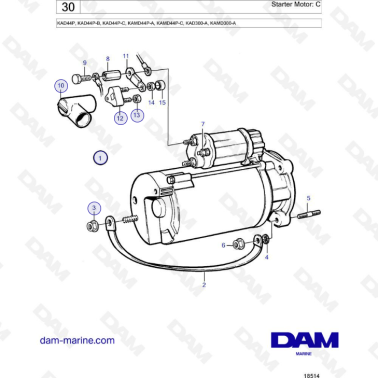 Volvo Penta KAD44P/KAD44P-B/KAD44P-C/KAMD44P-A/KAMD44P-C/KAD300-A/KAMD300-A - Starter motor: C