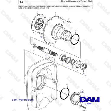 Volvo Penta KAD32/TAMD42/KAD43/KAMD43/KAD44/KAMD44 - Flywheel housing & primary shaft