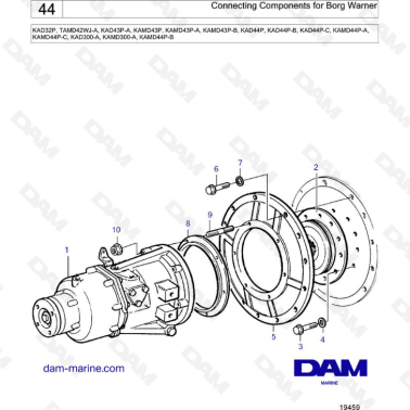 Volvo Penta KAD32/TAMD42/KAD43/KAMD43/KAD44/KAMD44 - Connecting components for borg warner