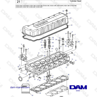 Volvo Penta D12D-A/D12D-B/D12D-C/D12D-E/D12D-G MH / MP - Cylinder head