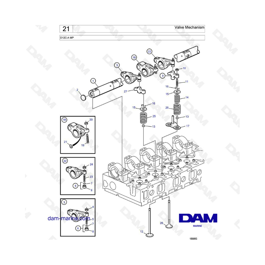 Volvo Penta D12C-A MP - Mecanismo de válvulas 