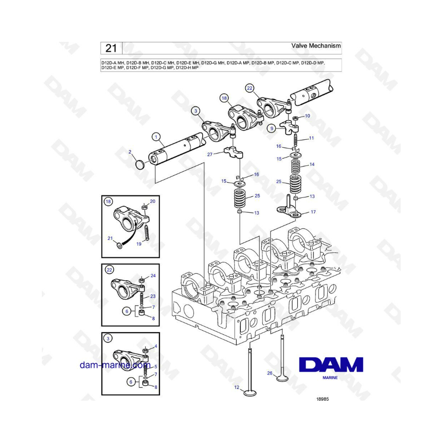 Mecanismo de válvulas Volvo Penta D12D-A/D12D-B/D12D-C/D12D-E/D12D-G MH/MP 