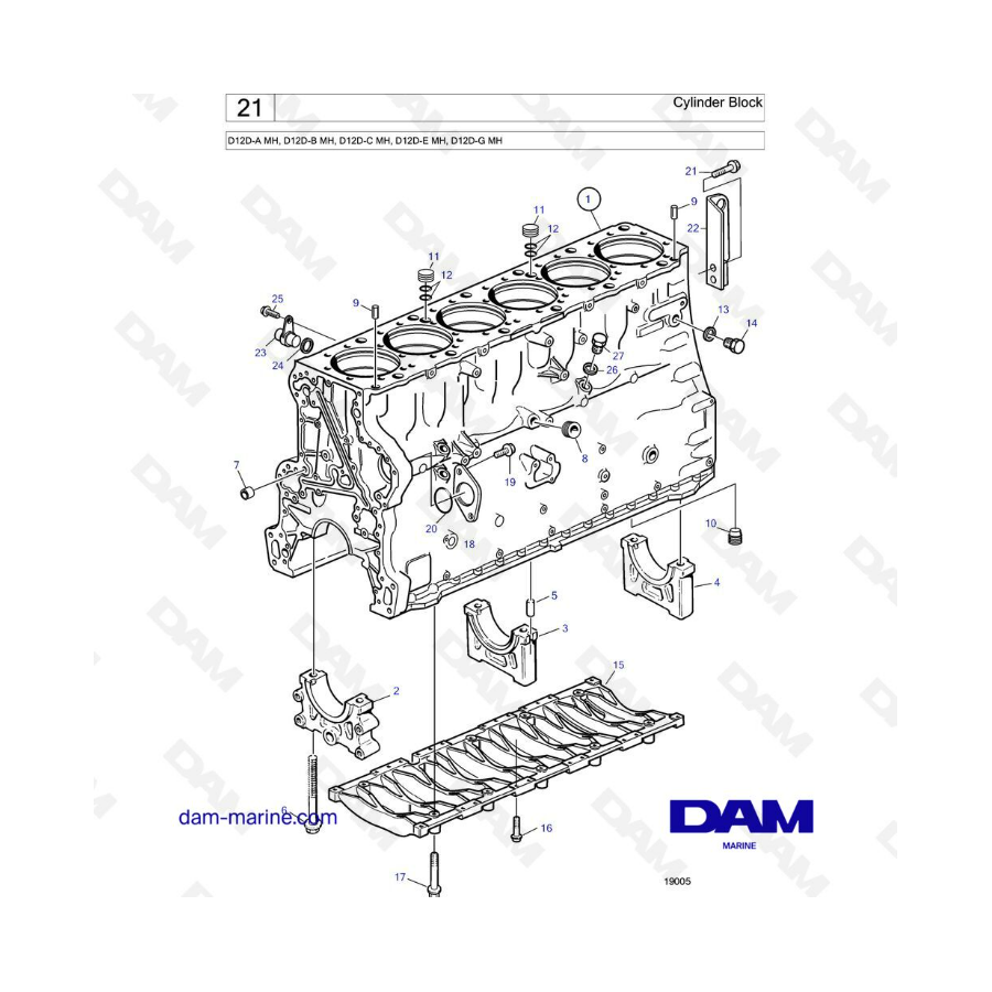 Volvo Penta D12D-A/D12D-B/D12D-C/D12D-E/D12D-G MH - Bloque de cilindros 