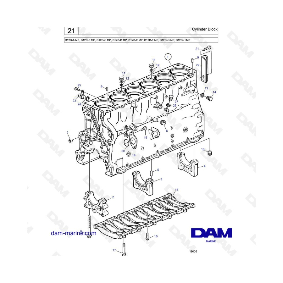 Volvo Penta D12D-A/D12D-B/D12D-C/D12D-D/D12D-E/D12D-F/D12D-G/D12D-H MP - Bloque de cilindros 