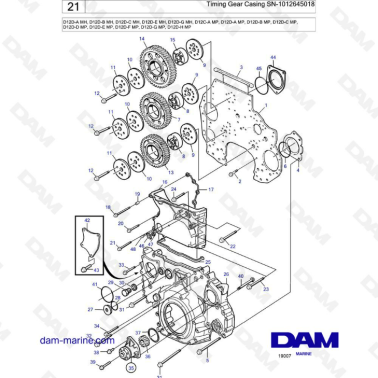 Volvo Penta D12D-A/D12D-B/D12D-C/D12D-E/D12D-G MH/MP - Timing gear casing SN-1012645018