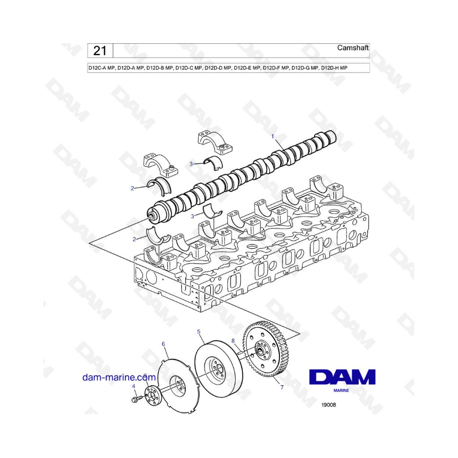 Volvo Penta D12C-A/D12D-A/D12D-B/D12D-C/D12D-D/D12D-E/D12D-F/D12D-G/D12D-H MP - Árbol de levas
