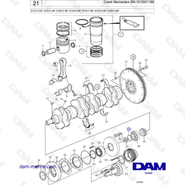 Volvo PEnta D12C-A/D12D-A/D12D-C/D12D-E/D12D-F/D12D-G/D12D-H MP - Crank mechanism SN-1012631188