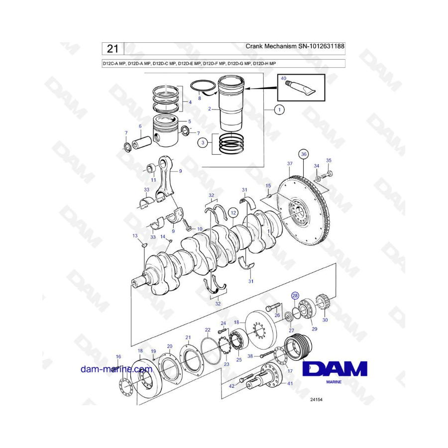 Volvo Penta D12C-A/D12D-A/D12D-C/D12D-E/D12D-F/D12D-G/D12D-H MP - Mecanismo de manivela SN-1012631188