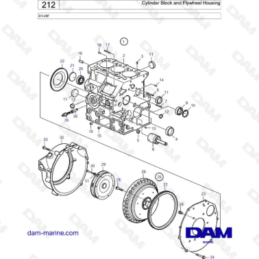 Volvo Penta D1-20F - Cylinder block & flywheel housing