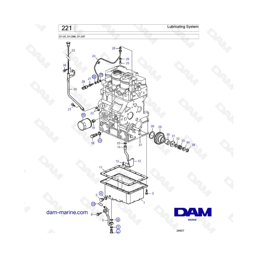 Volvo Penta D1-20 / D1-20B / D1-20F - Lubricating system 
