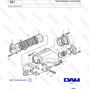 Volvo Penta D1-20/D1-20B/D1-20F - Heat exchanger, components