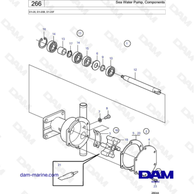 Volvo Penta D1-20/D1-20B/D1-20F - Sea water pump, components