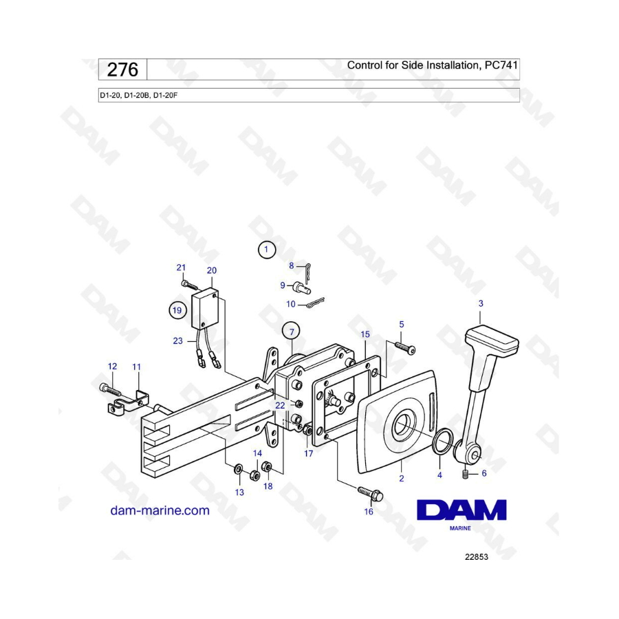 Volvo Penta D1-20/D1-20B/D1-20F - Control for side installation, PC741