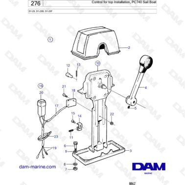 Volvo Penta D1-20/D1-20B/D1-20F - Control for top installation, PC740 Sail boat