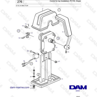 Volvo Penta D1-20/D1-20B/D1-20F - Control for top installation, PC740, Single