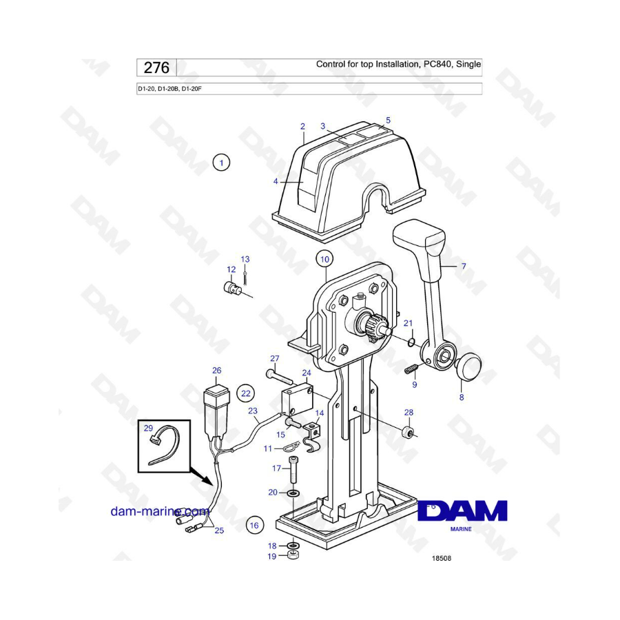 Volvo Penta D1-20/D1-20B/D1-20F-Control for Top Installation, PC840, single 