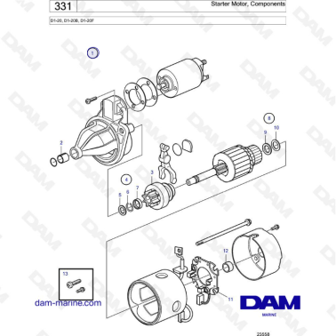 Volvo Penta D1-20/D1-20B/D1-20F - Starter motor, components