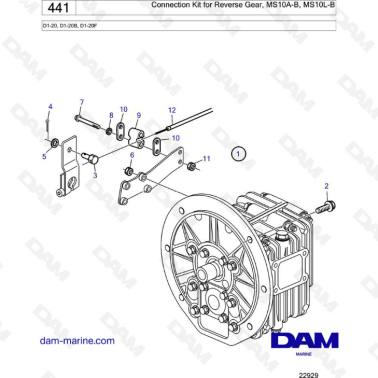Volvo Penta D1-20/D1-20B/D1-20F - Connection kit for reverse gear, MS10A-B/MS10L-B