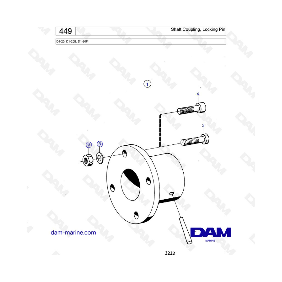 Volvo Penta D1-20 / D1-20B / D1-20F - Shaft coupling, locking pin 