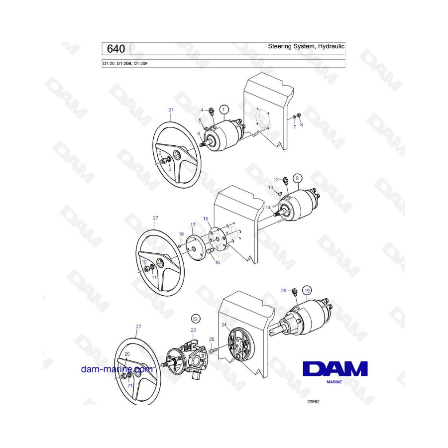 Volvo Penta D1-20/D1-20B/D1-20F - Steering system, hydraulic Volvo Penta D1-20/D1-20B/D1-20F - Steering system, hydraulic