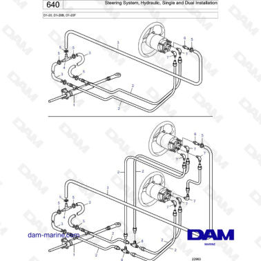 Volvo Penta D1-20/D1-20B/D1-20F - Steering system, hydraulic single & dual installation