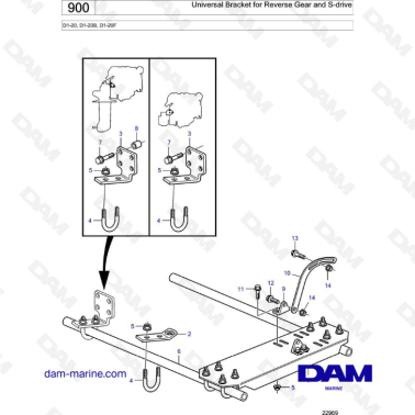Volvo Penta D1-20/D1-20B/D1-20F - Universal bracket for reverse gear & s-drive
