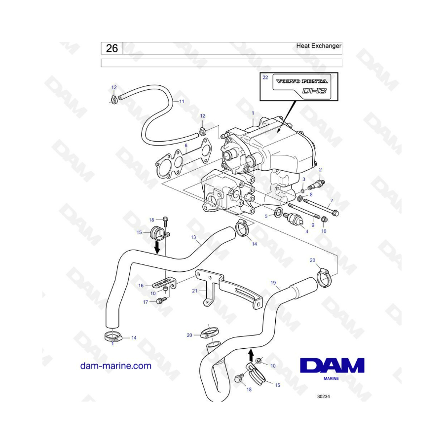 Volvo Penta D1-20/D1-20B/D1-20F - Intercambiador de calor 