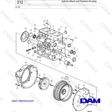 Volvo Penta D1-30F - Cylinder block & flywheel housing