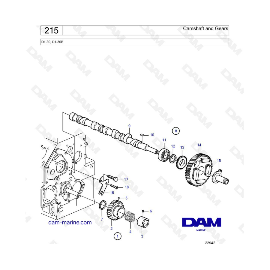 Volvo Penta D1-30/D1-30B - Camshaft & gears 