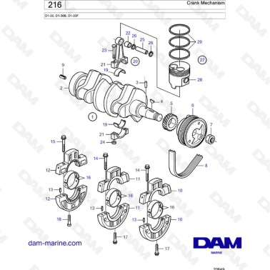 Volvo Penta D1-30/D1-30B/D1-30F - Crank mechanism