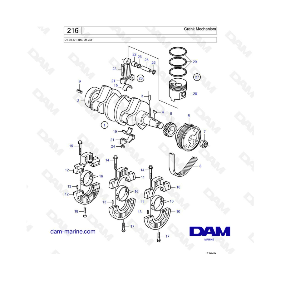 Volvo Penta D1-30/D1-30B/D1-30F - Mecanismo de manivela 