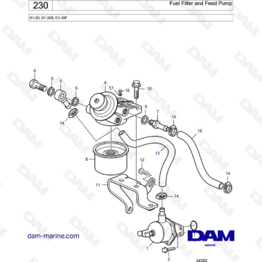 Volvo Penta D1-30/D1-30B/D1-30F - Fuel filter & feed pump