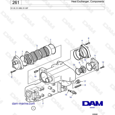 Volvo Penta D1-30/D1-30B/D1-30F - Heat exchanger, components
