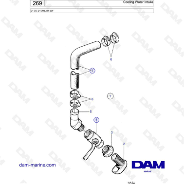 Volvo Penta D1-30/D1-30B/D1-30F - Cooling water intake
