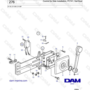 Volvo Penta D1-30/D1-30B/D1-30F - Control for side installation, PC741, Sail boat