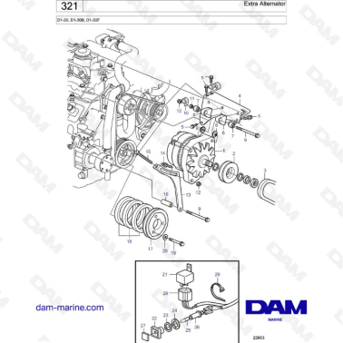 Volvo Penta D1-30/D1-30B/D1-30F - Extra alternator