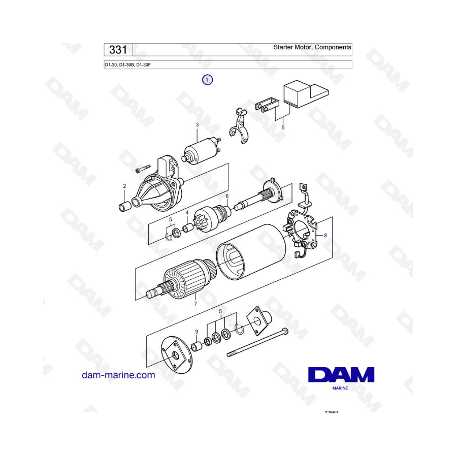 Volvo Penta D1-30/D1-30B/D1-30F - Motor de arranque, componentes