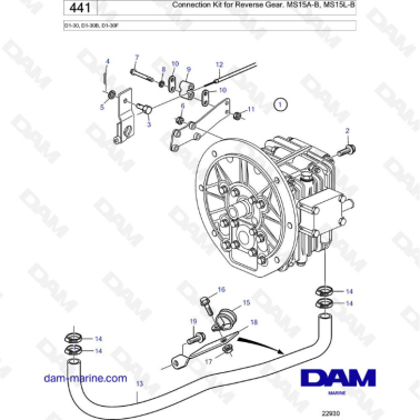 Volvo Penta D1-30/D1-30B/D1-30F - Connection kit for reverse gear, MS15A-B/MS15L-B