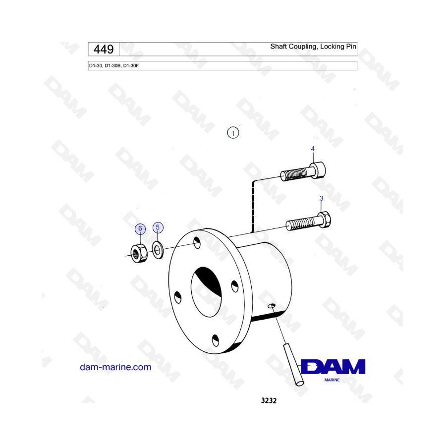 Volvo Penta D1-30 / D1-30B / D1-30F - Shaft coupling, locking pin 