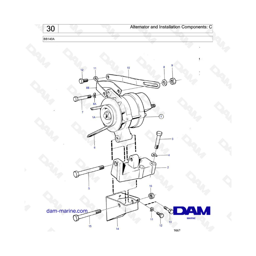 Volvo Penta BB140A - Alternador y componentes de instalación: C