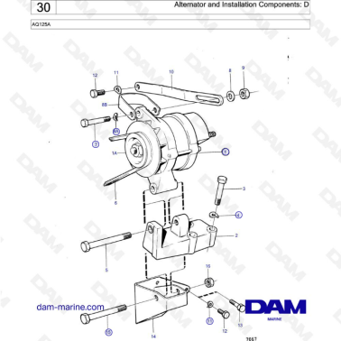 Volvo Penta AQ125A - Alternator & installation components: D