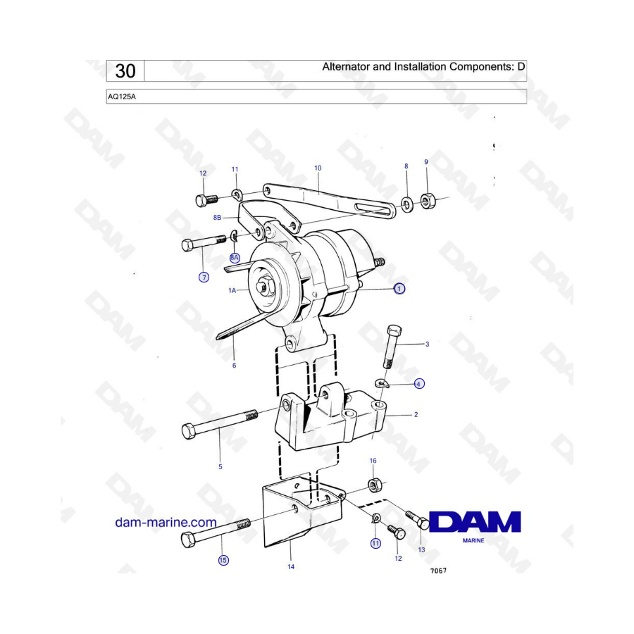 Volvo Penta AQ125A - Alternator & installation components: D