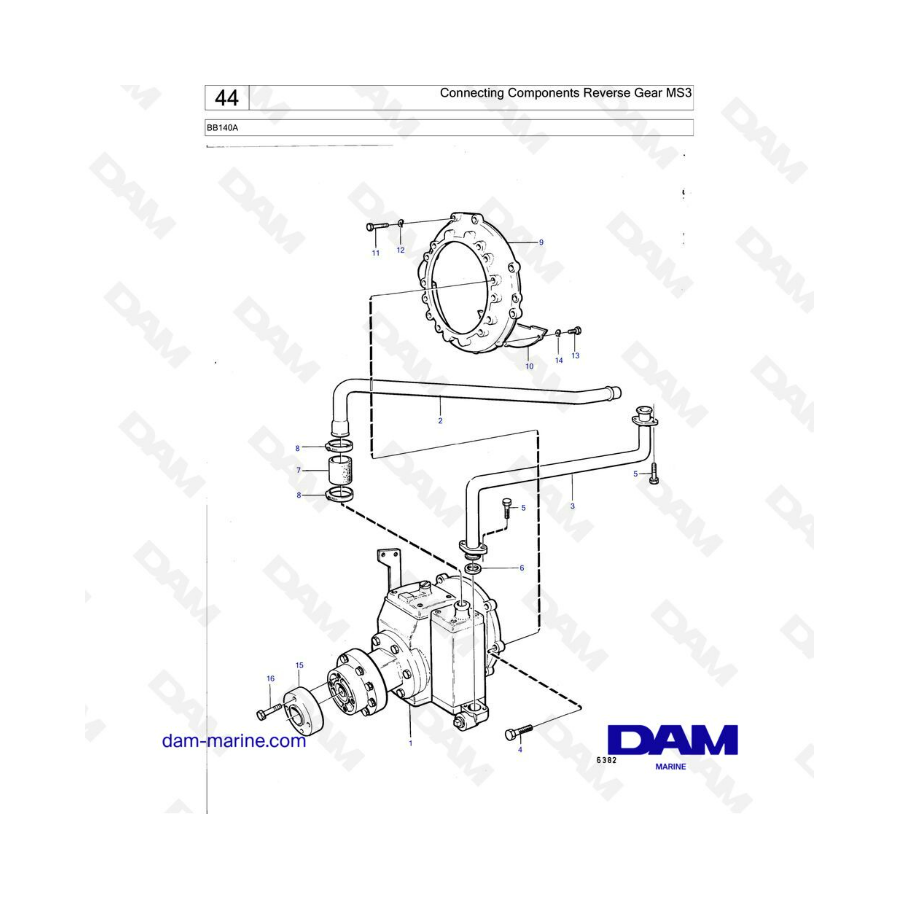 Volvo Penta BB140A - Componentes de conexión de la marcha atrás MS3 