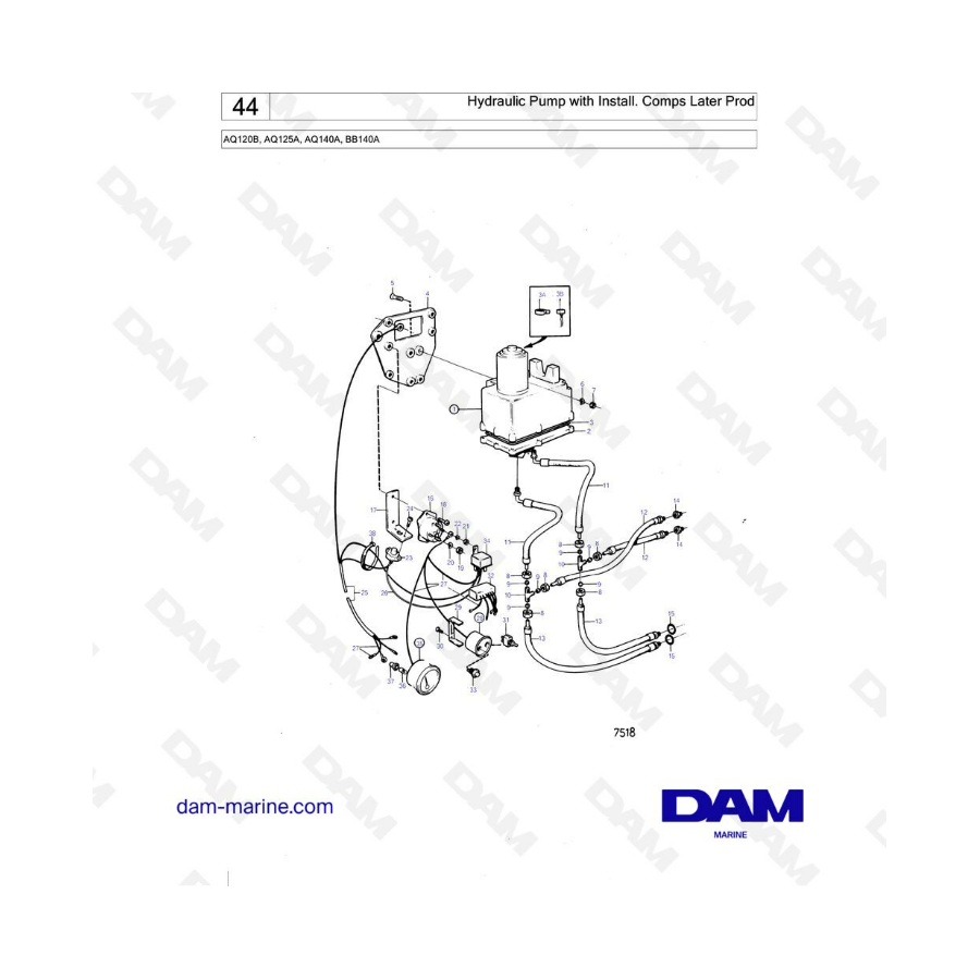 Volvo Penta AQ120B / AQ125A / AQ140A / BB140A - Bomba hidráulica con componentes de instalación posteriores prod 