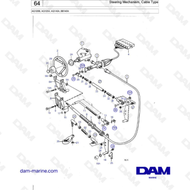 Volvo Penta AQ120B / AQ125A / AQ140A / BB140A - Steering mechanism, cable type