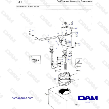 Volvo Penta AQ120B/AQ125A/AQ140A/BB140A - Fuel tank & connecting components